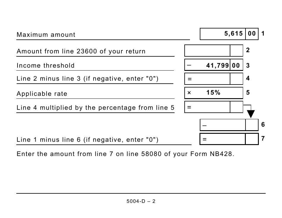 Form 5004-D Worksheet NB428 New Brunswick - Large Print - Canada, Page 2