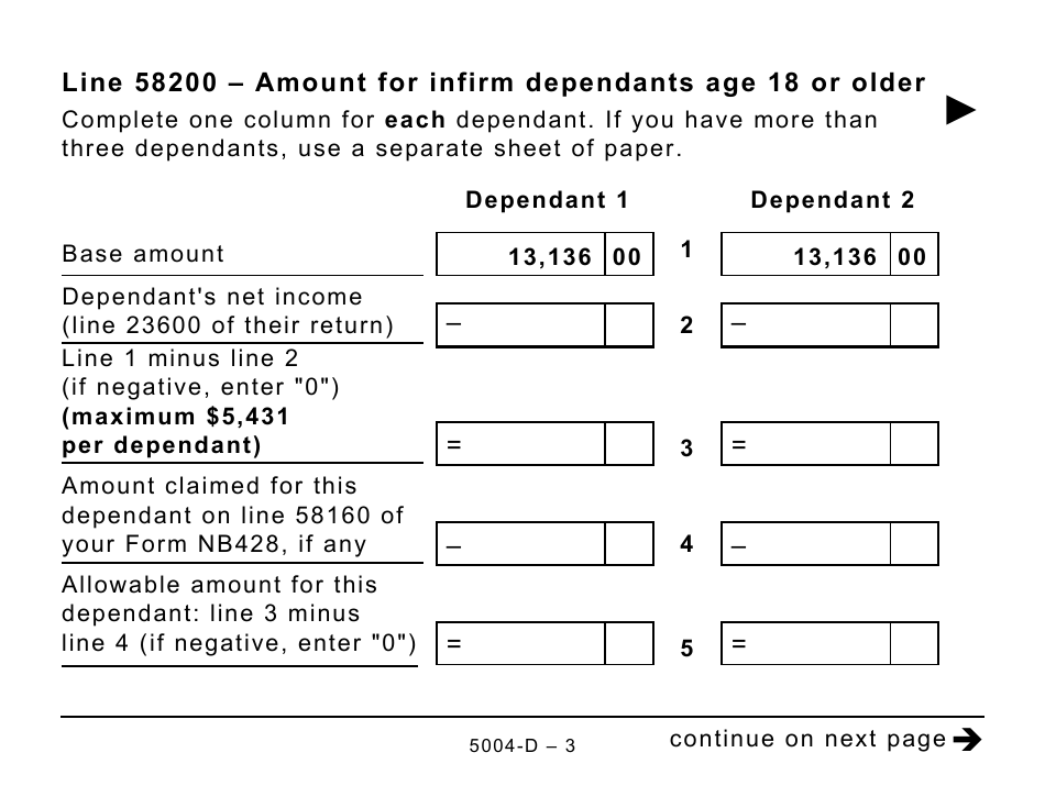 Form 5004-D Worksheet NB428 New Brunswick - Large Print - Canada, Page 3