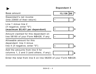 Form 5004-D Worksheet NB428 New Brunswick - Large Print - Canada, Page 4