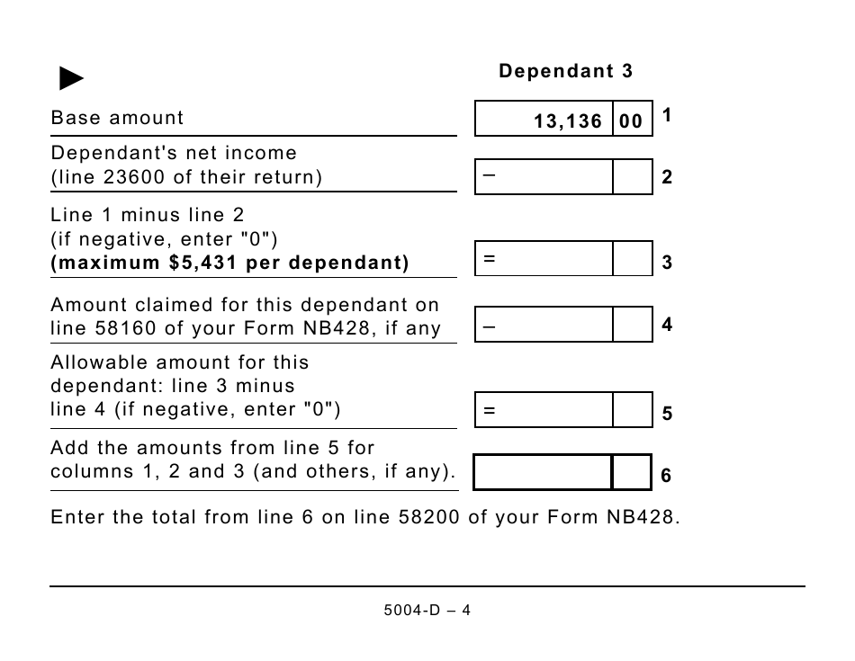 Form 5004-D Worksheet NB428 New Brunswick - Large Print - Canada, Page 4