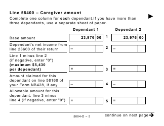 Form 5004-D Worksheet NB428 New Brunswick - Large Print - Canada, Page 5