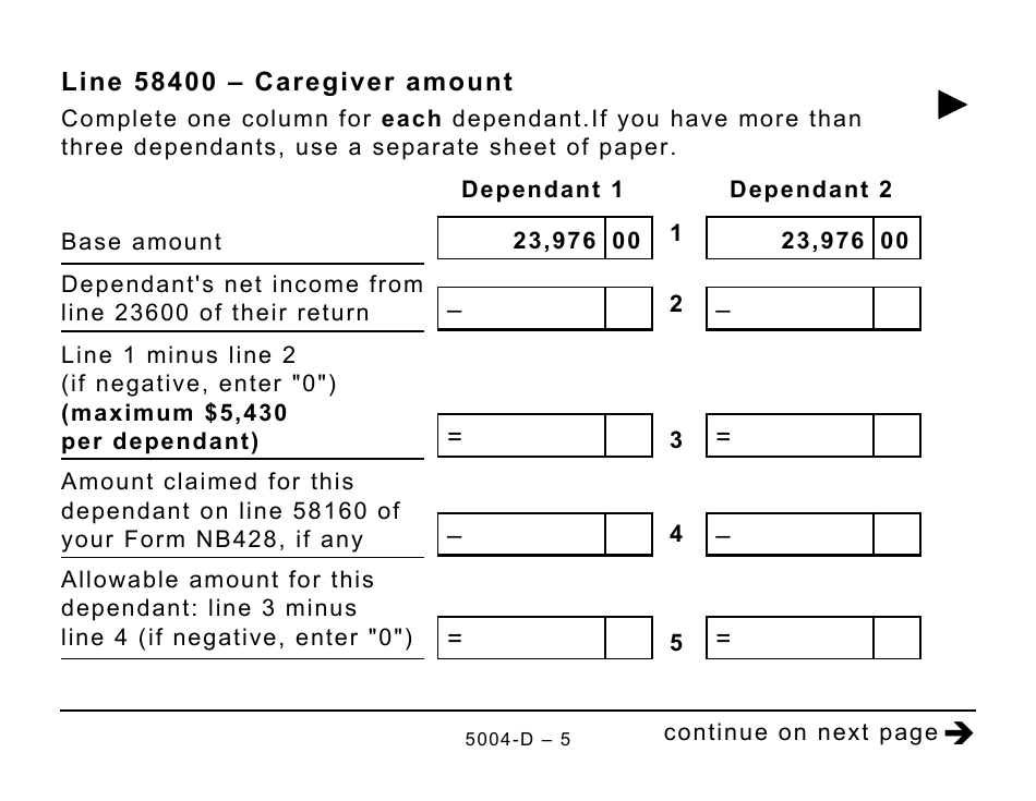 Form 5004-D Worksheet NB428 New Brunswick - Large Print - Canada, Page 5