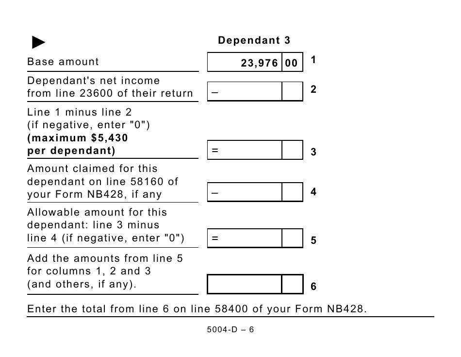 Form 5004-D Worksheet NB428 New Brunswick - Large Print - Canada, Page 6