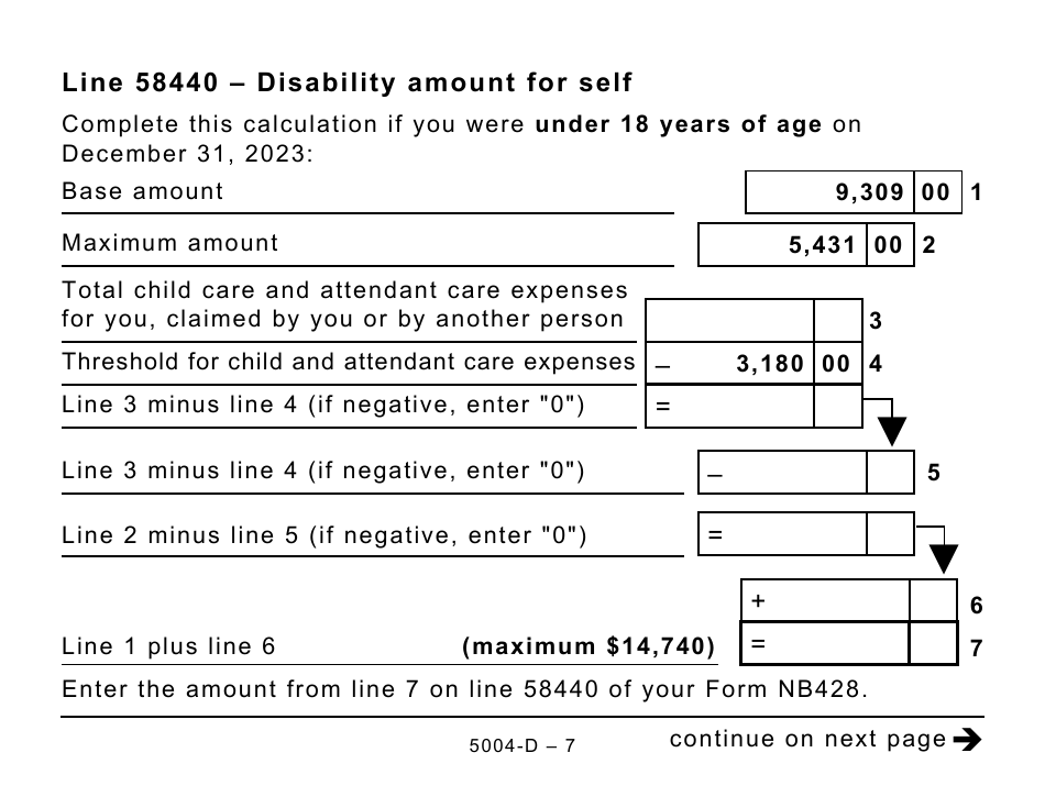 Form 5004-D Worksheet NB428 New Brunswick - Large Print - Canada, Page 7