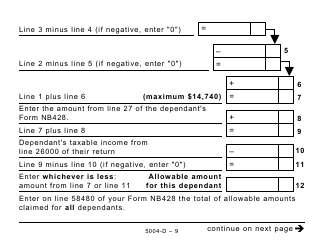 Form 5004-D Worksheet NB428 New Brunswick - Large Print - Canada, Page 9