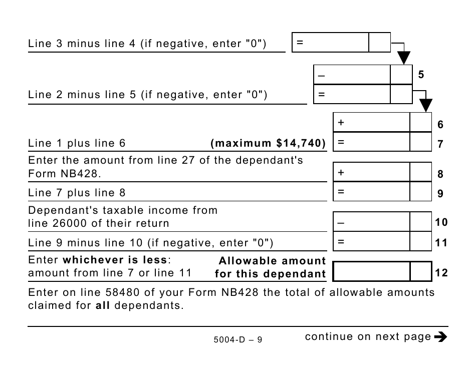 Form 5004-D Worksheet NB428 New Brunswick - Large Print - Canada, Page 9