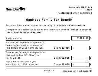 Form 5007-A Schedule MB428-A Manitoba Family Tax Benefit - Large Print - Canada