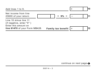 Form 5007-A Schedule MB428-A Manitoba Family Tax Benefit - Large Print - Canada, Page 3