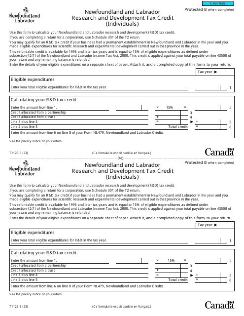 Form T1129 Newfoundland and Labrador Research and Development Tax Credit (Individuals) - Canada
