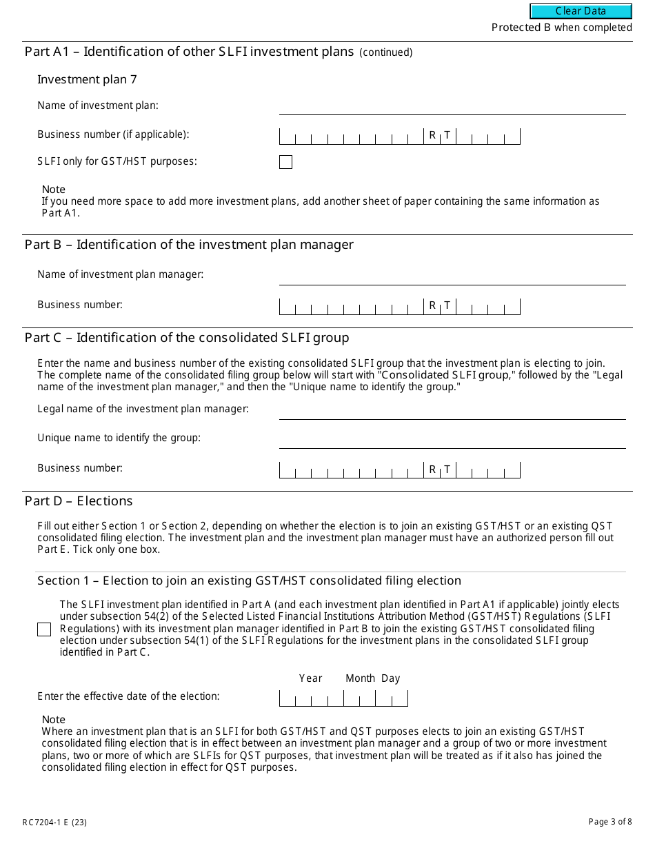 Form RC7204-1 Elections to Join a Consolidated Filing Election for a Selected Listed Financial Institution for Gst / Hst and Qst Purposes or Only for Qst Purposes - Canada, Page 3
