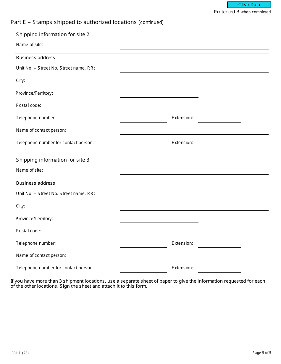 Form L301 Registration for Cannabis Stamping Regime Under the Excise Act, 2001 - Canada, Page 5