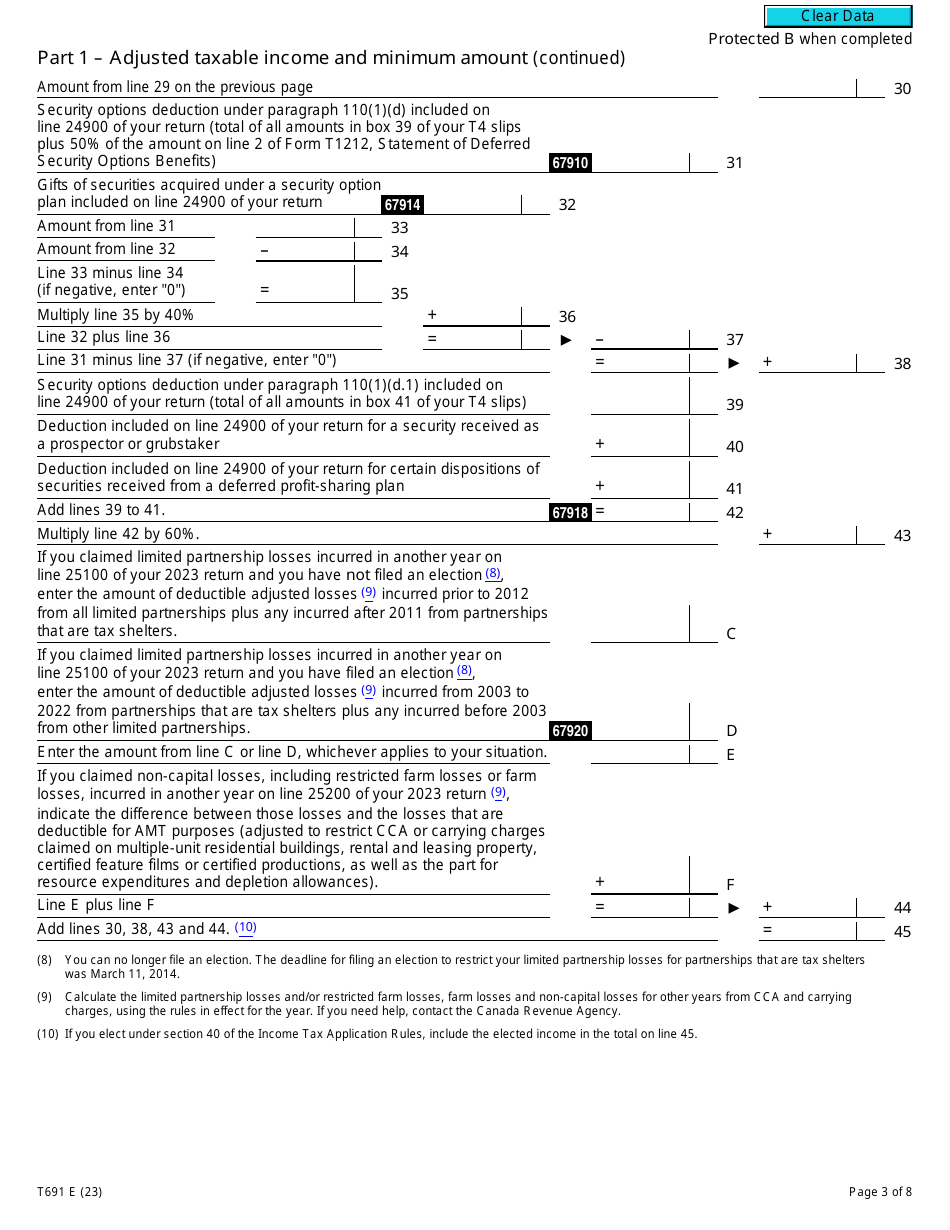 Form T691 Alternative Minimum Tax - Canada, Page 3