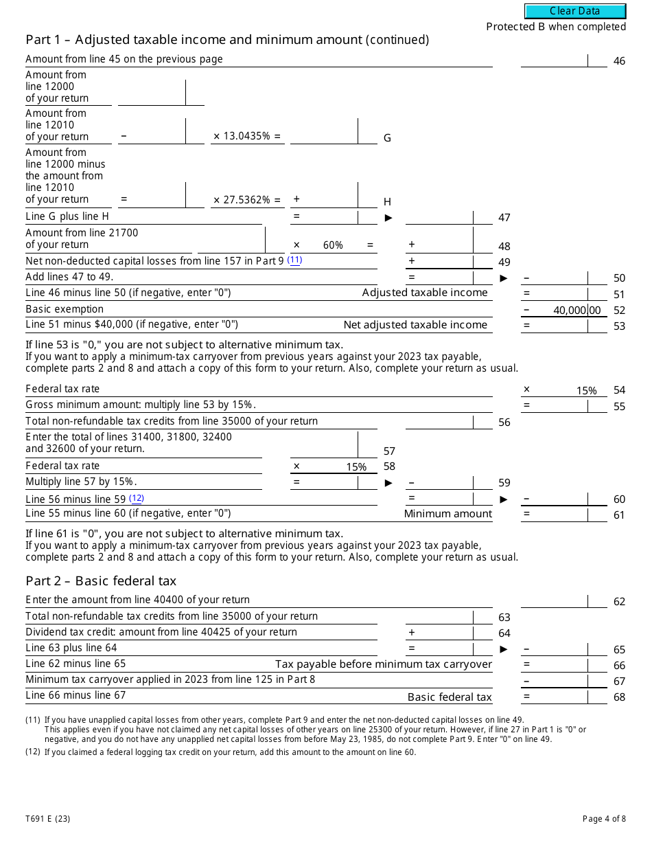 Form T691 Download Fillable PDF or Fill Online Alternative Minimum Tax ...