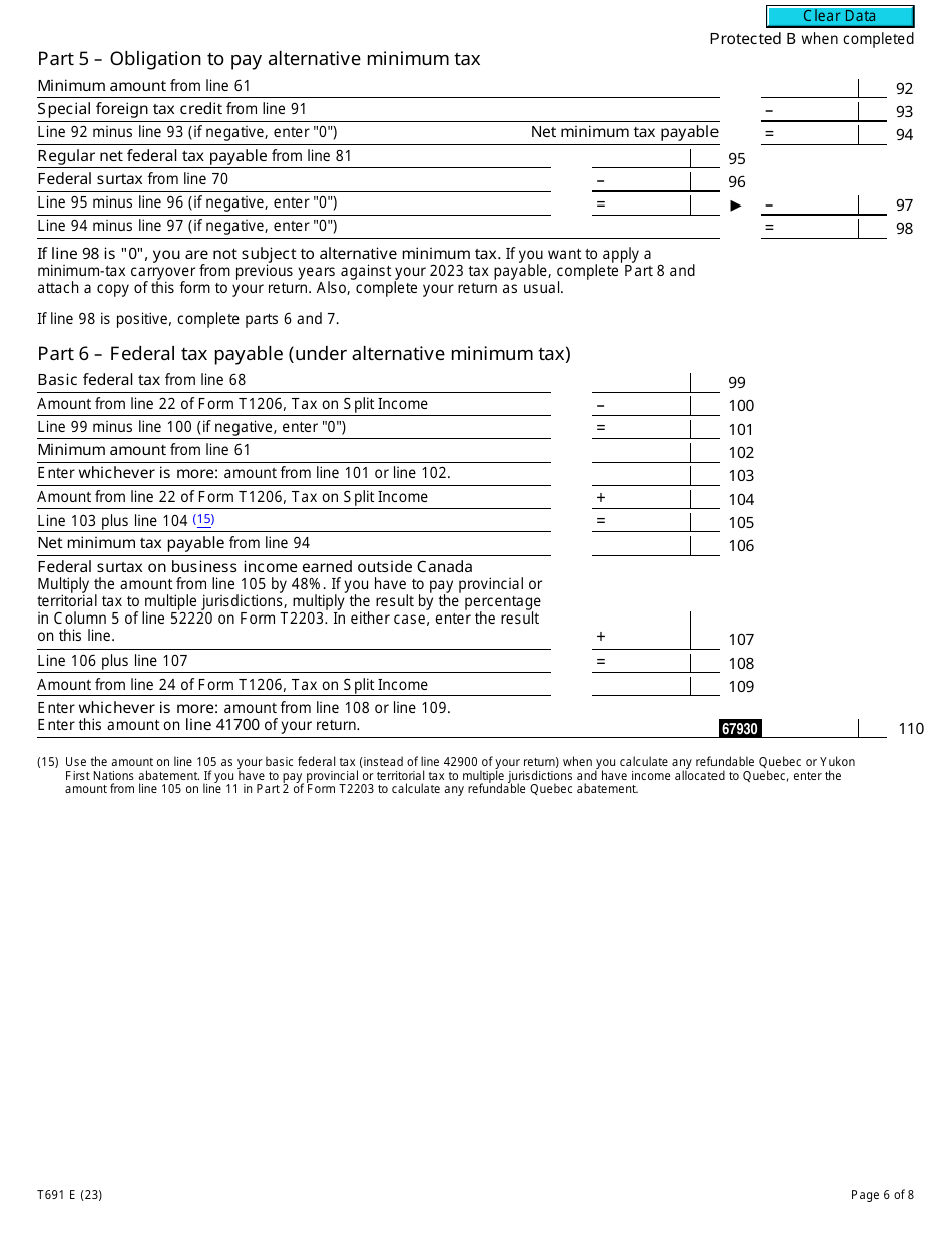 Form T691 Alternative Minimum Tax - Canada, Page 6
