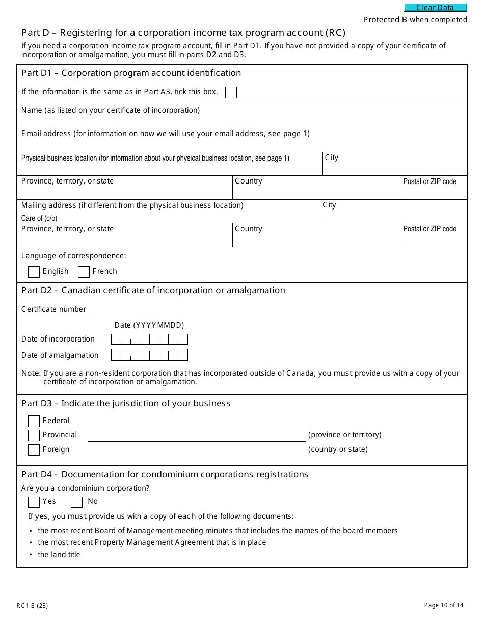 Form RC1 Download Fillable PDF or Fill Online Request for a Business ...