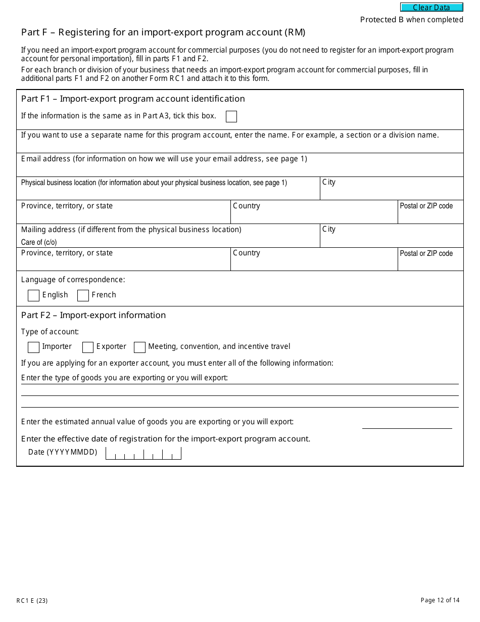 Form RC1 Request for a Business Number and Certain Program Accounts - Canada, Page 12