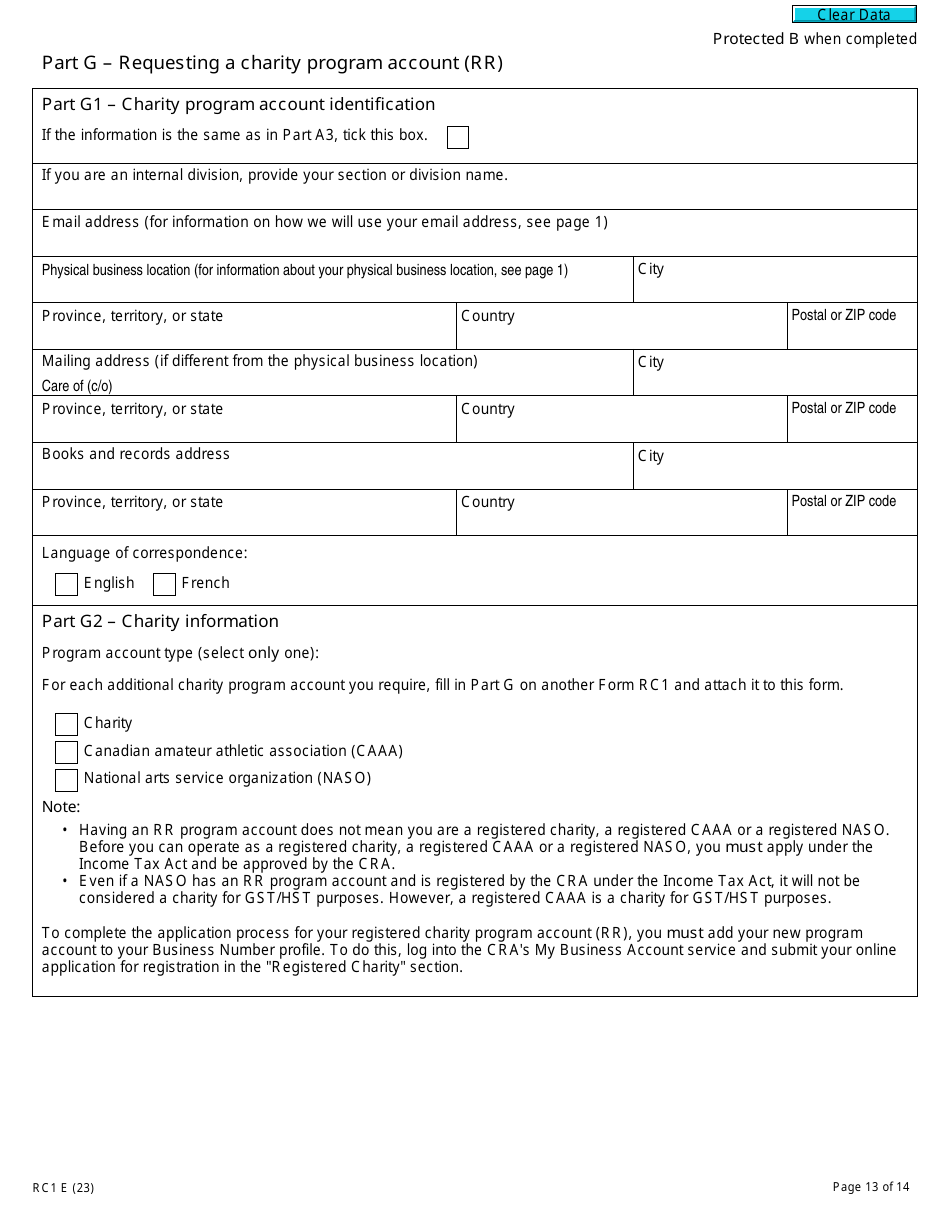 Form RC1 Request for a Business Number and Certain Program Accounts - Canada, Page 13
