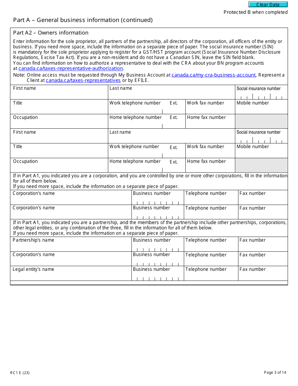 Form RC1 Request for a Business Number and Certain Program Accounts - Canada, Page 3