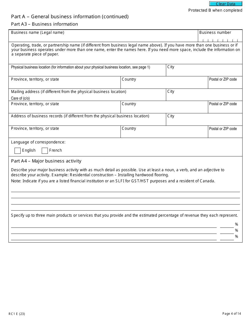 Form RC1 Request for a Business Number and Certain Program Accounts - Canada, Page 4