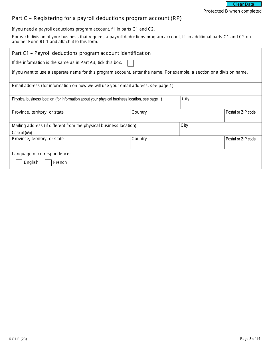 Form RC1 Request for a Business Number and Certain Program Accounts - Canada, Page 8