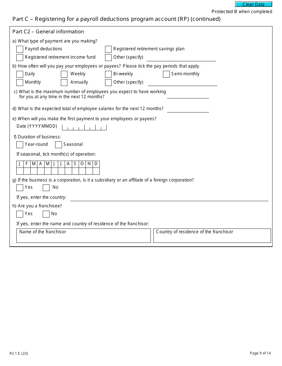 Form RC1 Request for a Business Number and Certain Program Accounts - Canada, Page 9