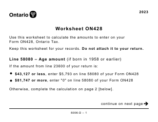Document preview: Form 5006-D Worksheet ON428 Ontario - Large Print - Canada, 2023