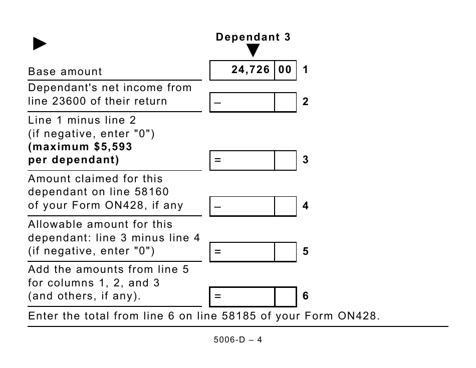 Form 5006-D Worksheet ON428 Ontario - Large Print - Canada, Page 4