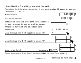 Form 5006-D Worksheet ON428 Ontario - Large Print - Canada, Page 5