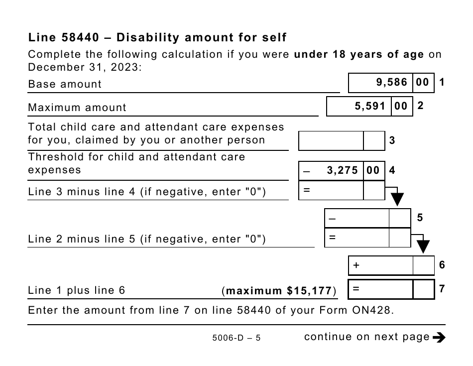 Form 5006-D Worksheet ON428 Ontario - Large Print - Canada, Page 5