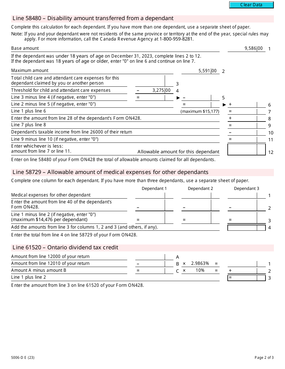 Form 5006-D Worksheet ON428 Ontario - Canada, Page 2