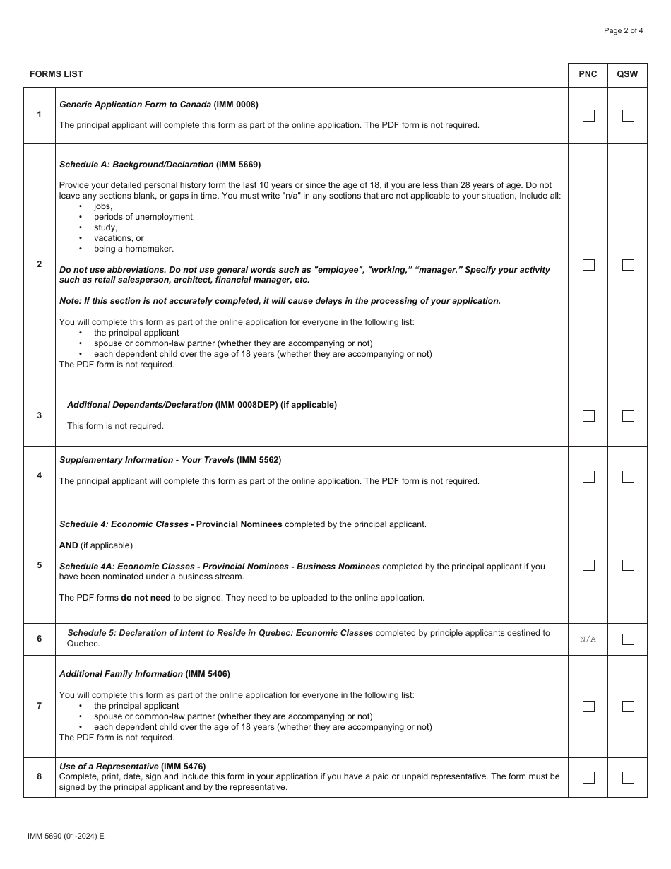 Form IMM5690 Download Fillable PDF or Fill Online Document Checklist ...