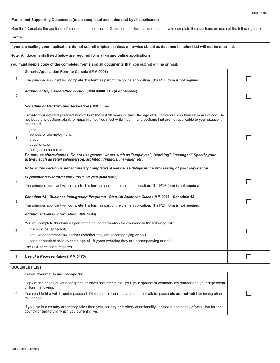 Form IMM5760 Download Fillable PDF Or Fill Online Document Checklist ...