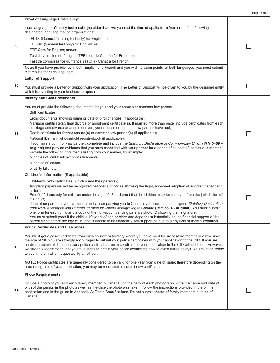 Form IMM5760 Download Fillable PDF Or Fill Online Document Checklist ...