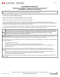 Form IMM5784 Document Checklist: Permanent Residence - Quebec Selected Self-employed and Federal Self-employed Persons - Canada