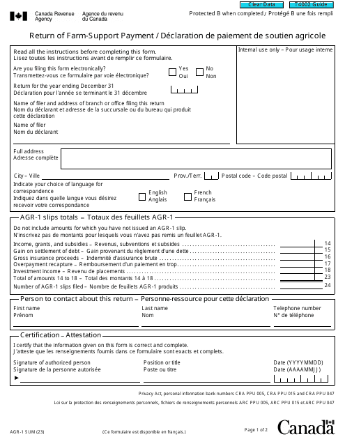 Form AGR-1 SUM  Printable Pdf