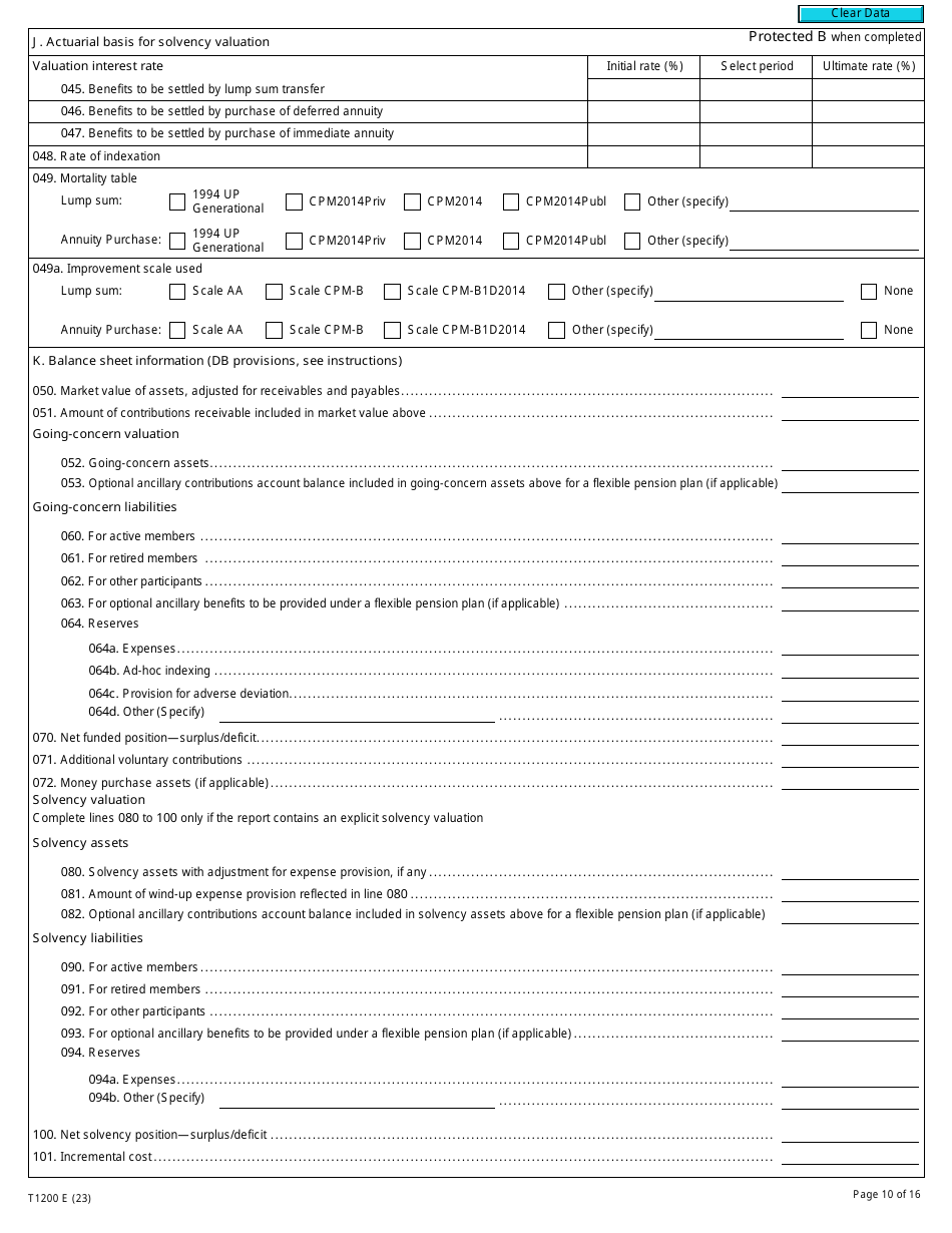 Form T1200 Actuarial Information Summary - Canada, Page 10
