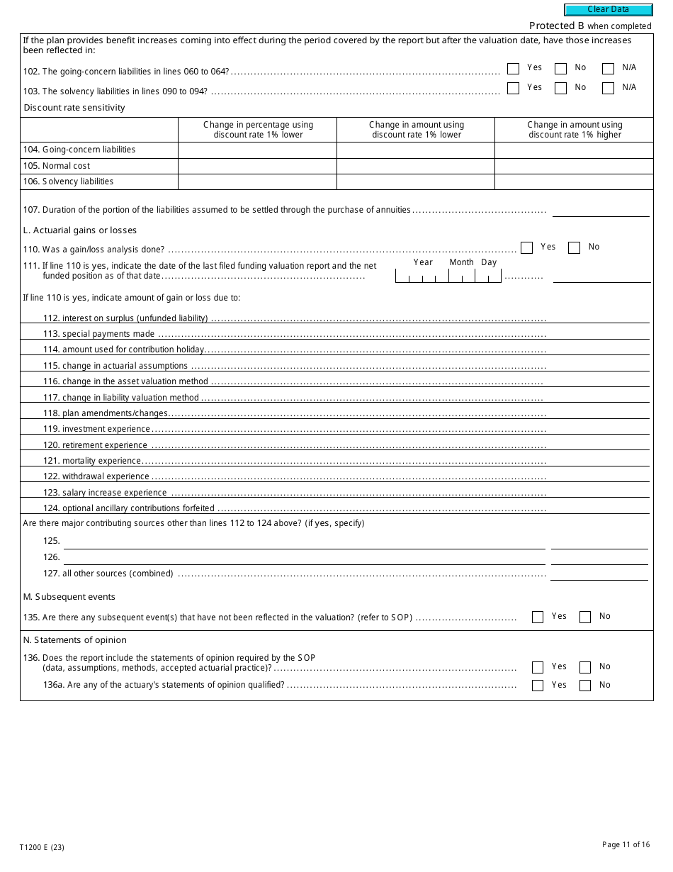 Form T1200 Actuarial Information Summary - Canada, Page 11