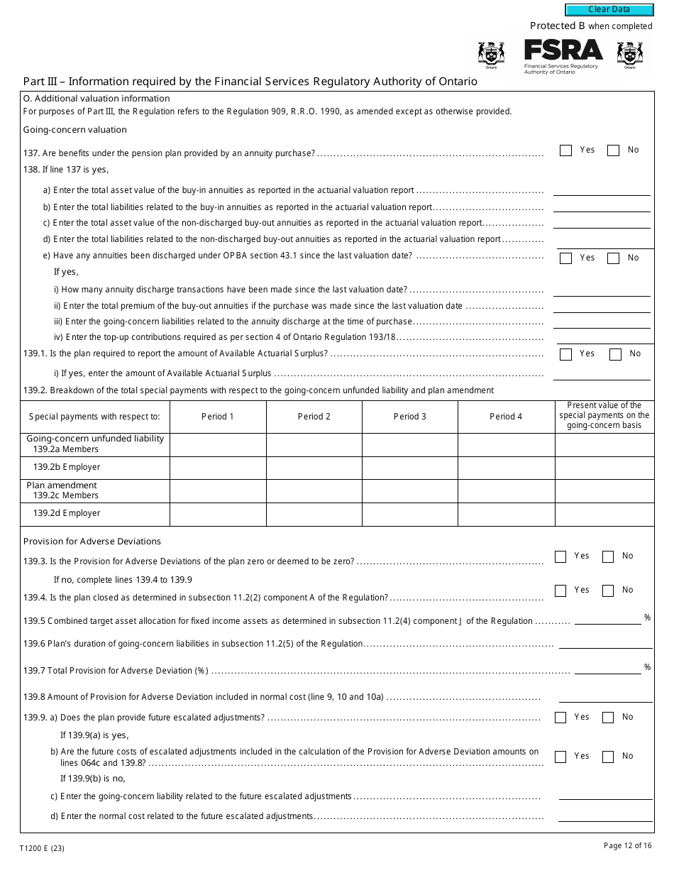 Form T1200 Actuarial Information Summary - Canada, Page 12