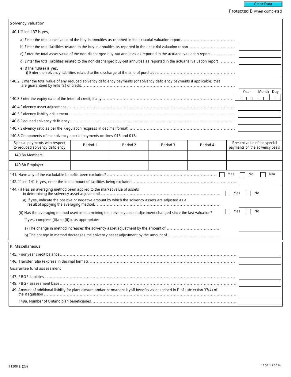 Form T1200 Actuarial Information Summary - Canada, Page 13