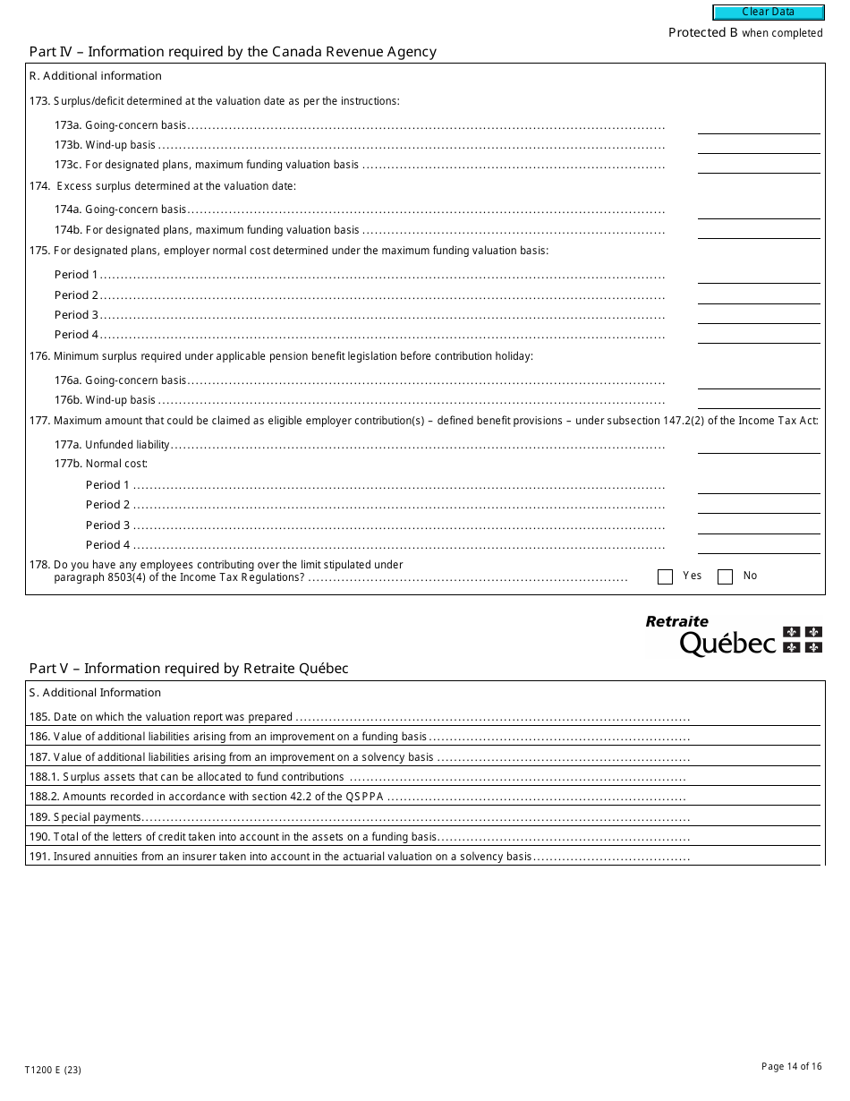 Form T1200 Actuarial Information Summary - Canada, Page 14