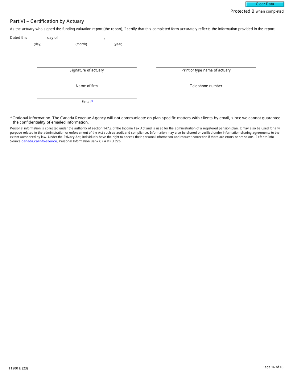 Form T1200 Actuarial Information Summary - Canada, Page 16