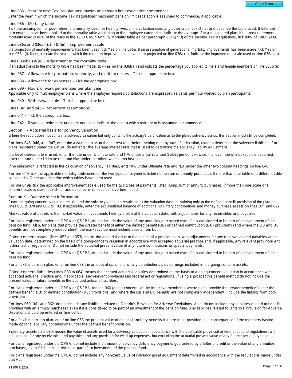 Form T1200 Actuarial Information Summary - Canada, Page 3