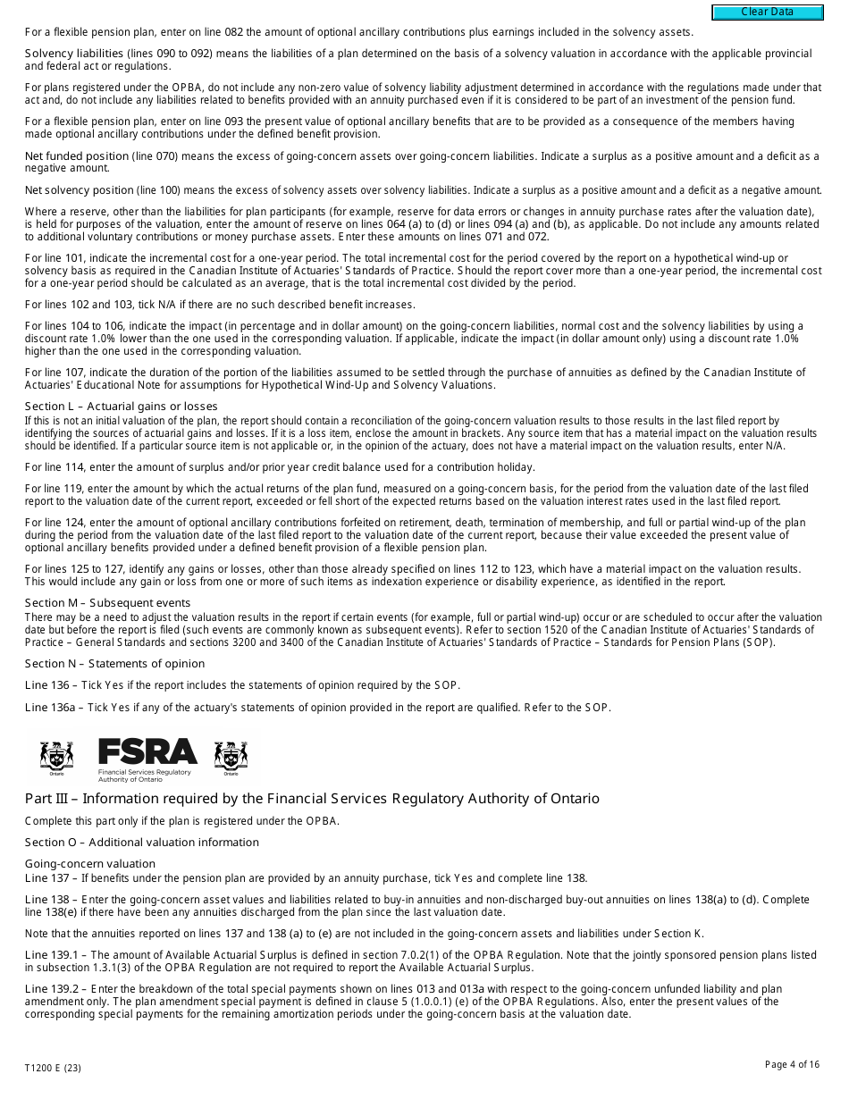 Form T1200 Actuarial Information Summary - Canada, Page 4