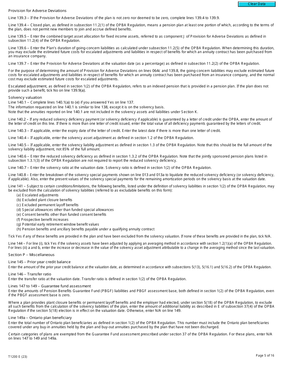 Form T1200 Actuarial Information Summary - Canada, Page 5