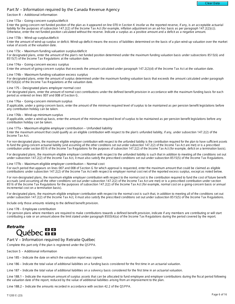 Form T1200 Actuarial Information Summary - Canada, Page 6