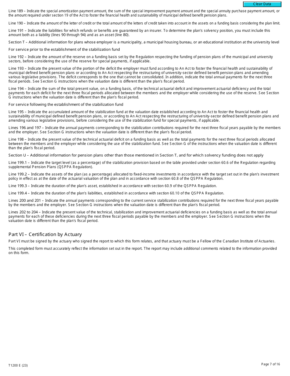 Form T1200 Actuarial Information Summary - Canada, Page 7