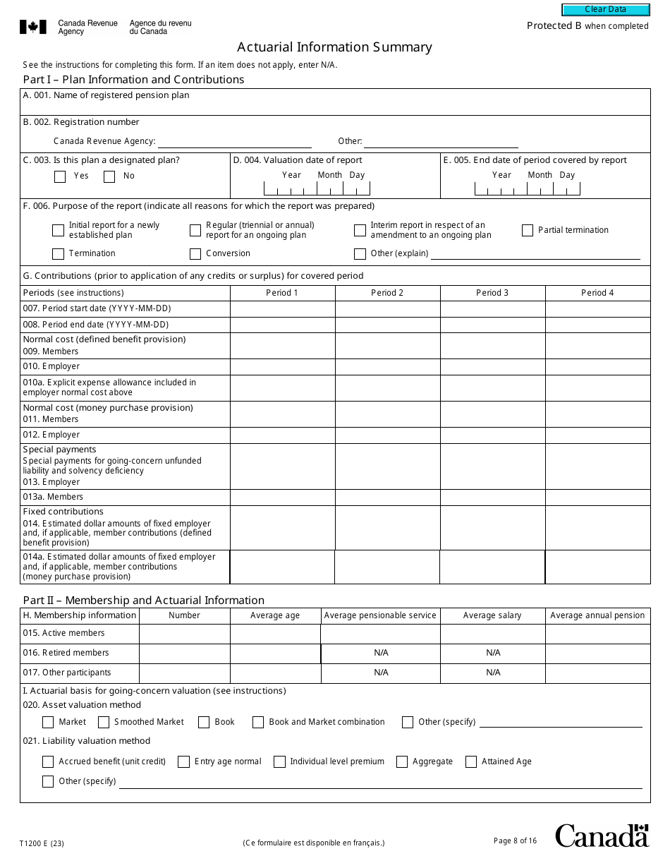 Form T1200 Actuarial Information Summary - Canada, Page 8