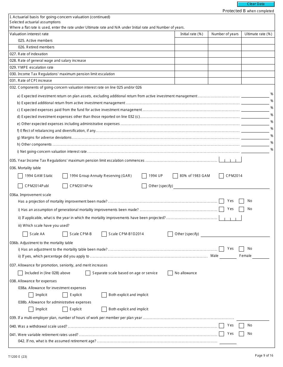 Form T1200 Actuarial Information Summary - Canada, Page 9