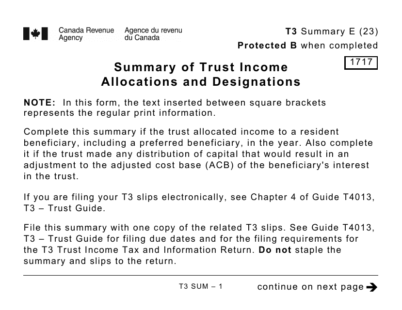 Form T3SUM Summary of Trust Income Allocations and Designations - Large Print - Canada