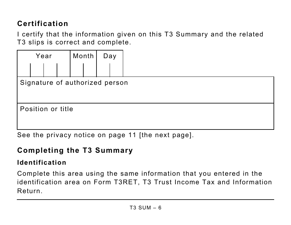 Form T3SUM Summary of Trust Income Allocations and Designations - Large Print - Canada, Page 6